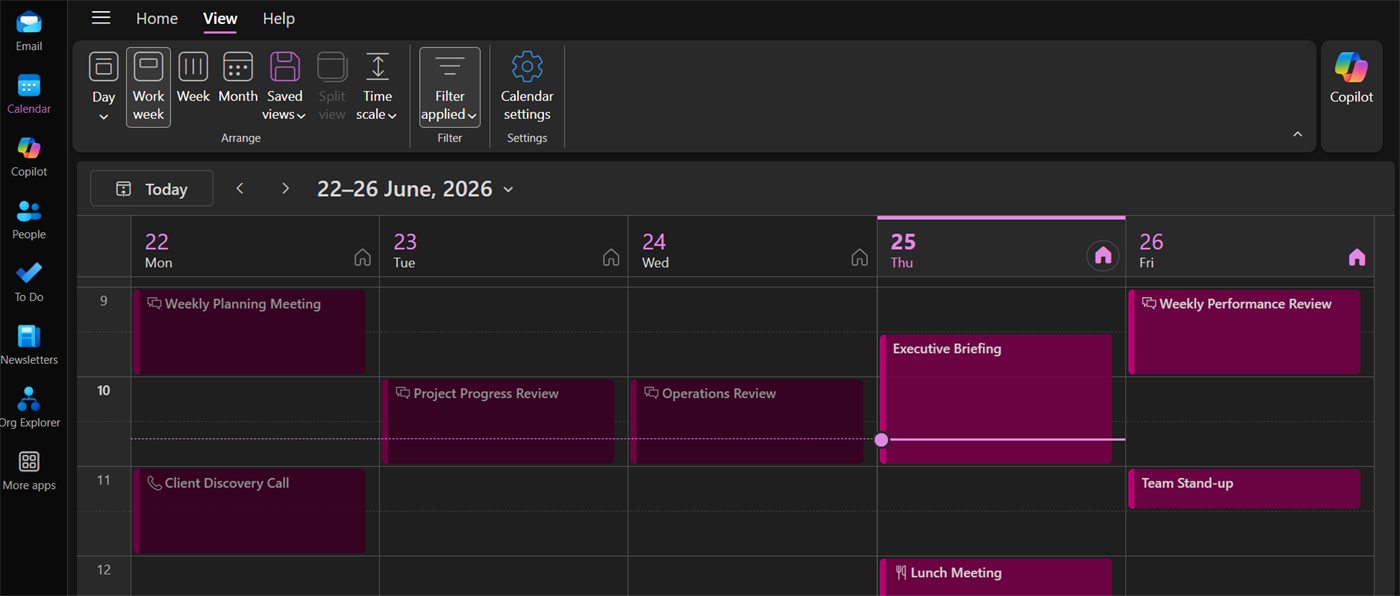 Microsoft 365 Outlook calendar management, ExecutiveAid Virtual Assistant Ghana screenshot 1